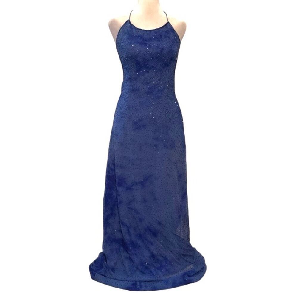 Exclusives Y2K Blue 100% Silk Beaded Maxi Slip Dress Size 4